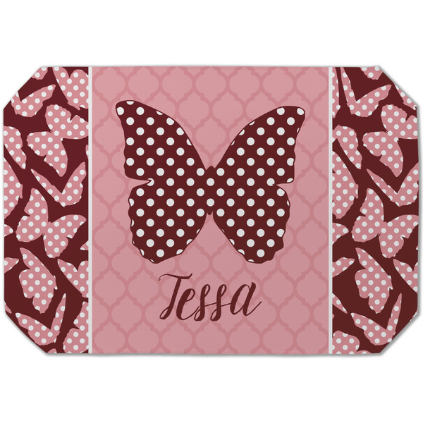 Custom Polka Dot Butterfly Dining Table Mat - Octagon (Single-Sided) w/ Name or Text