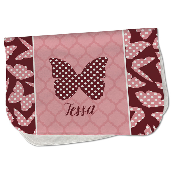 Custom Polka Dot Butterfly Burp Cloth - Fleece w/ Name or Text
