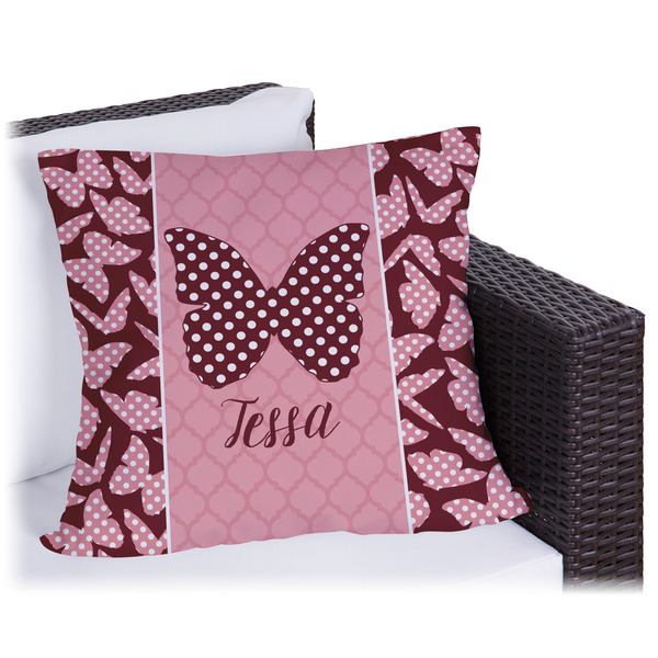 Custom Polka Dot Butterfly Outdoor Pillow (Personalized)