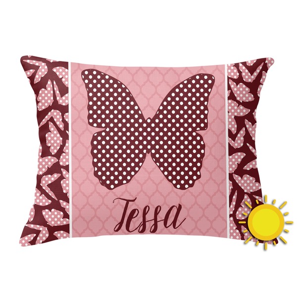 Custom Polka Dot Butterfly Outdoor Throw Pillow (Rectangular) (Personalized)