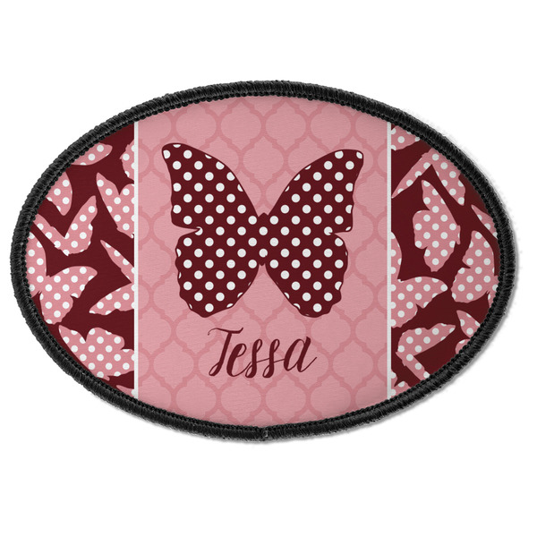 Custom Polka Dot Butterfly Iron On Oval Patch w/ Name or Text