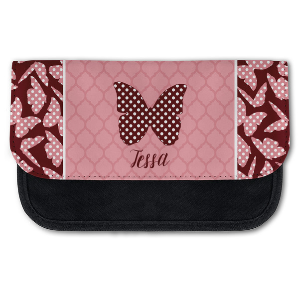 Custom Polka Dot Butterfly Canvas Pencil Case w/ Name or Text