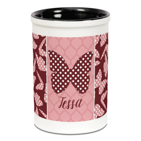 Polka Dot Butterfly Pencil Holder - Black