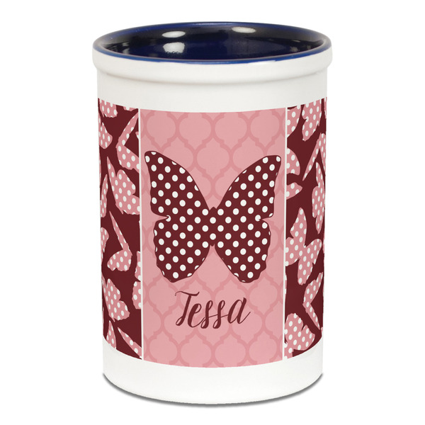 Polka Dot Butterfly Pencil Holder - Blue