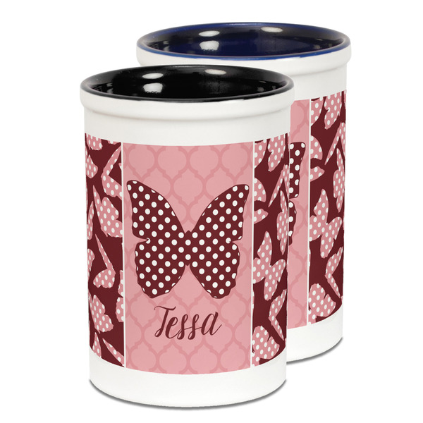 Custom Polka Dot Butterfly Ceramic Pencil Holder - Large