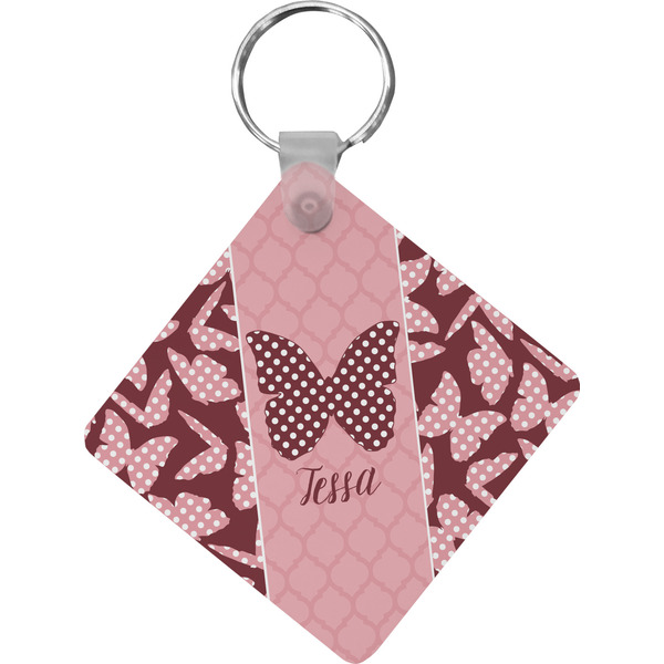 Custom Polka Dot Butterfly Diamond Plastic Keychain w/ Name or Text