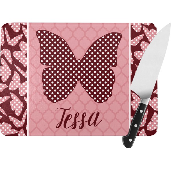 Custom Polka Dot Butterfly Rectangular Glass Cutting Board (Personalized)
