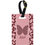 Polka Dot Butterfly Plastic Luggage Tag - Rectangular w/ Name or Text