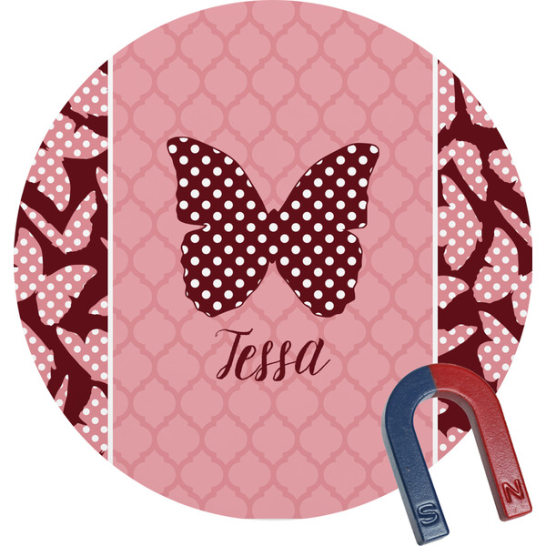 Custom Polka Dot Butterfly Round Fridge Magnet (Personalized)