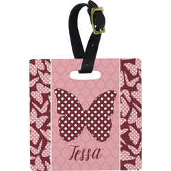 Polka Dot Butterfly Plastic Luggage Tag - Square w/ Name or Text