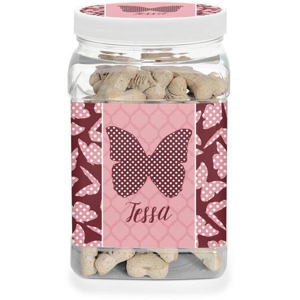 Custom Polka Dot Butterfly Dog Treat Jar (Personalized)