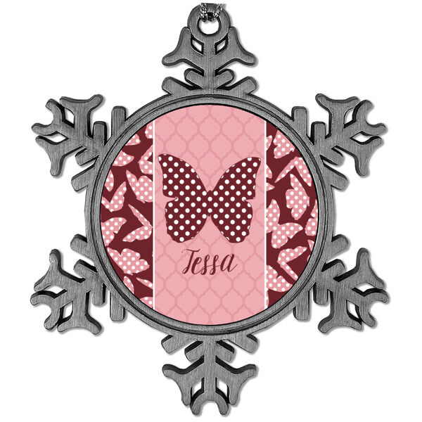 Custom Polka Dot Butterfly Vintage Snowflake Ornament (Personalized)