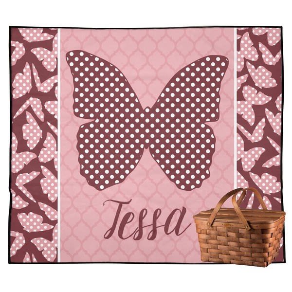 Custom Polka Dot Butterfly Outdoor Picnic Blanket (Personalized)