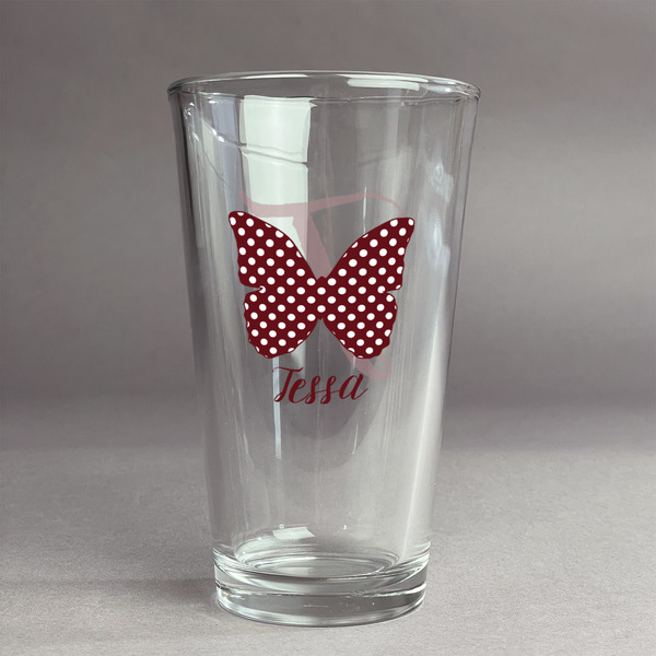 Custom Polka Dot Butterfly Pint Glass - Full Color Logo (Personalized)