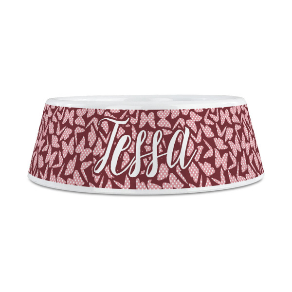 Polka Dot Butterfly Plastic Dog Bowls - Medium - FRONT