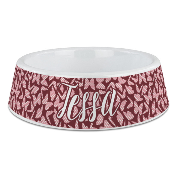 Custom Polka Dot Butterfly Plastic Dog Bowl - Large (Personalized)