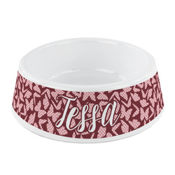 Polka Dot Butterfly Plastic Dog Bowl - Small (Personalized)