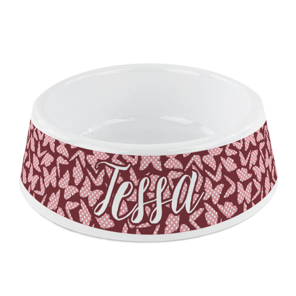 Custom Polka Dot Butterfly Plastic Dog Bowl - Small (Personalized)