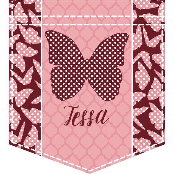 Custom Polka Dot Butterfly Iron On Faux Pocket (Personalized)