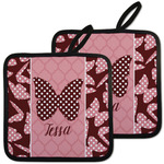 Polka Dot Butterfly Pot Holders - Set of 2 w/ Name or Text