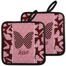 Polka Dot Butterfly Pot Holders - Set of 2 w/ Name or Text