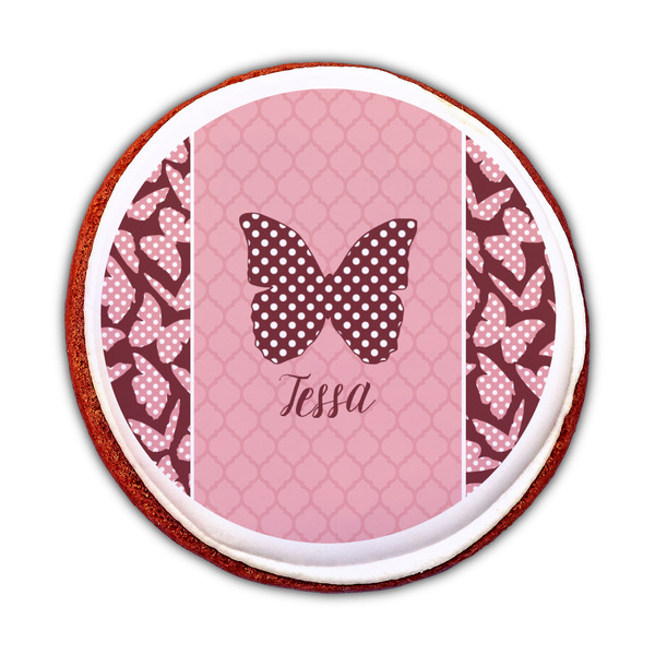 Polka Dot Butterfly Printed Icing Circle - Medium - On Cookie