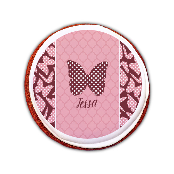 Polka Dot Butterfly Printed Icing Circle - Small - On Cookie