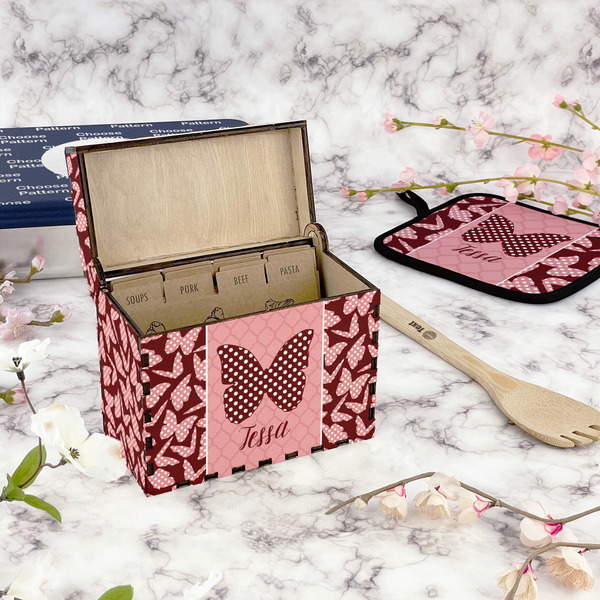 Polka Dot Butterfly Recipe Box - Full Color - In Context