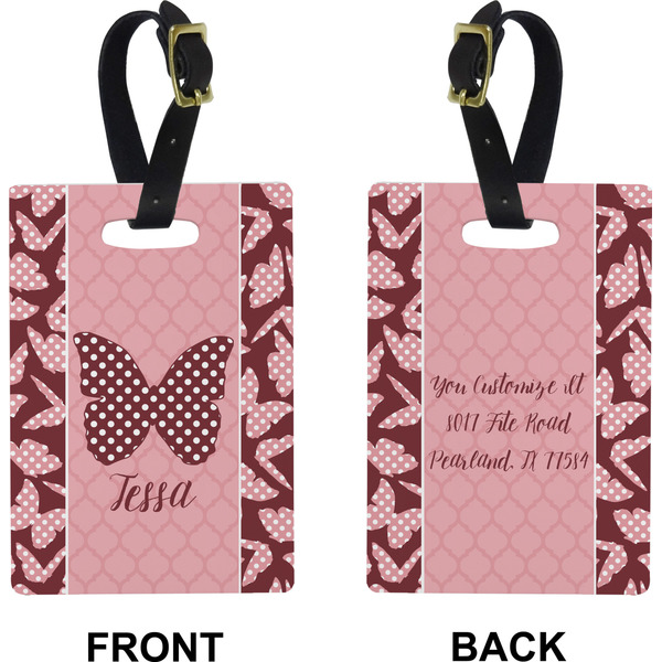 Polka Dot Butterfly Rectangle Luggage Tag (Front + Back)