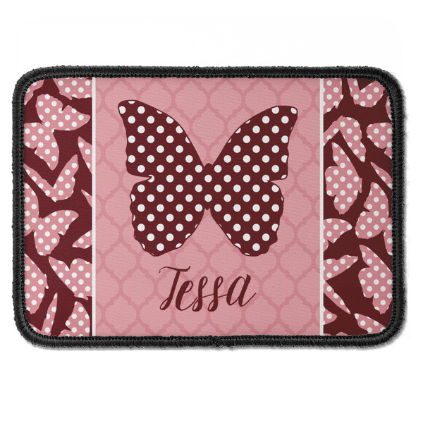 Custom Polka Dot Butterfly Iron On Rectangle Patch w/ Name or Text