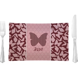 Polka Dot Butterfly Glass Rectangular Lunch / Dinner Plate (Personalized)