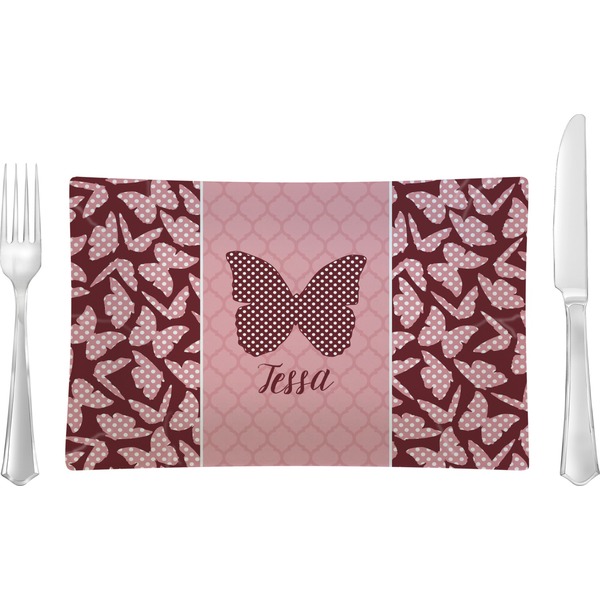 Custom Polka Dot Butterfly Rectangular Glass Lunch / Dinner Plate - Single or Set (Personalized)