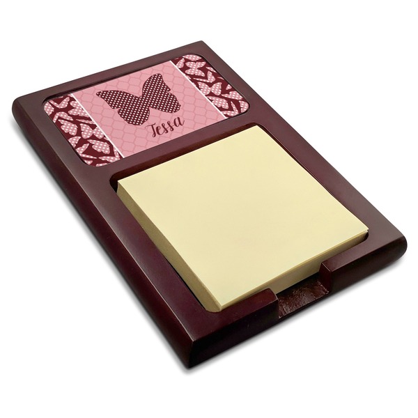 Custom Polka Dot Butterfly Red Mahogany Sticky Note Holder (Personalized)