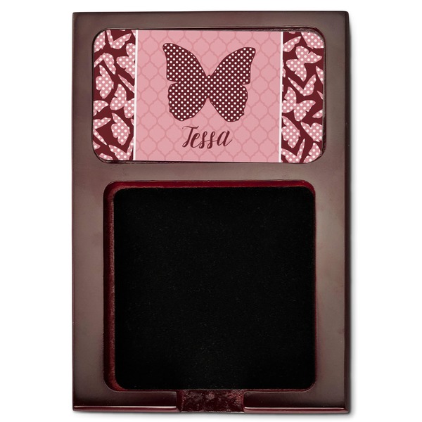 Polka Dot Butterfly Red Mahogany Sticky Note Holder - Flat