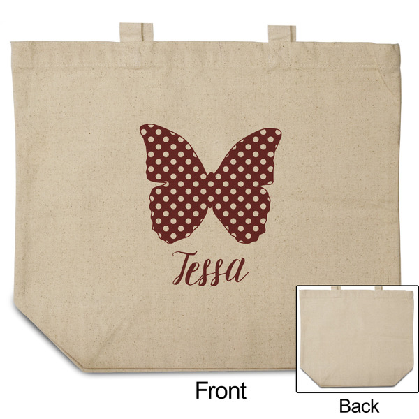 Polka Dot Butterfly Reusable Cotton Grocery Bag - Front & Back View