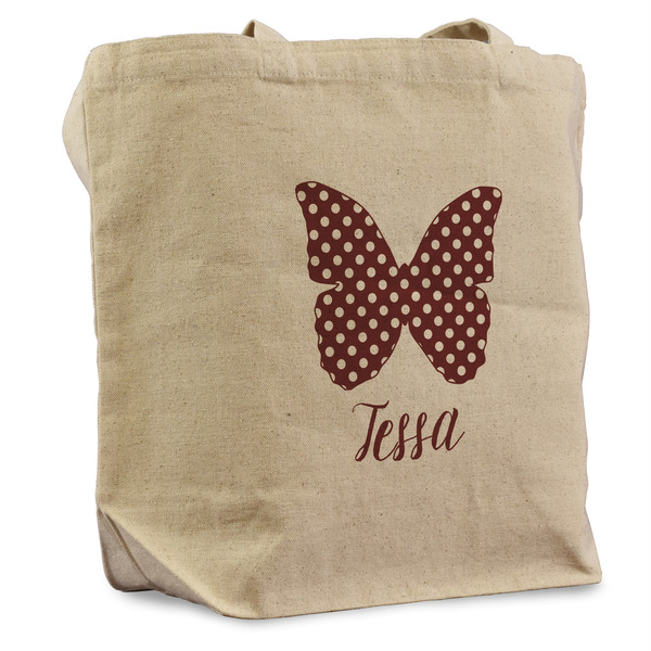 Custom Polka Dot Butterfly Reusable Cotton Grocery Bag - Single (Personalized)