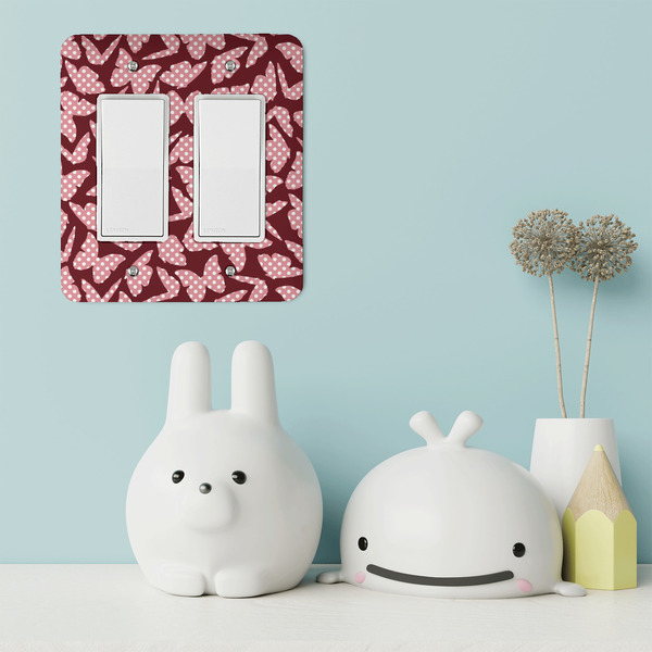 Polka Dot Butterfly Rocker Light Switch Covers - Double - IN CONTEXT