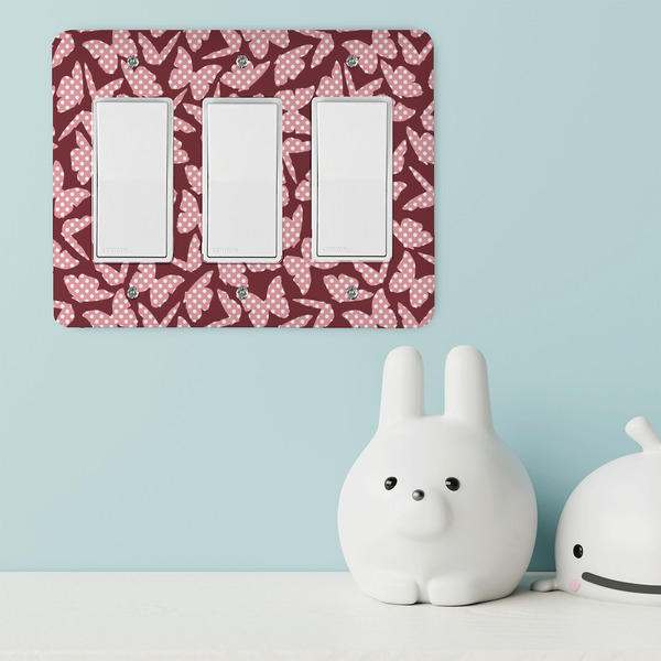 Polka Dot Butterfly Rocker Light Switch Covers - Triple - IN CONTEXT