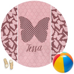 Polka Dot Butterfly Round Beach Towel (Personalized)