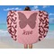 Polka Dot Butterfly Round Beach Towel - In Use