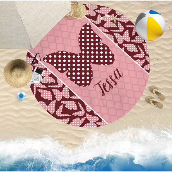 Polka Dot Butterfly Round Beach Towel Lifestyle