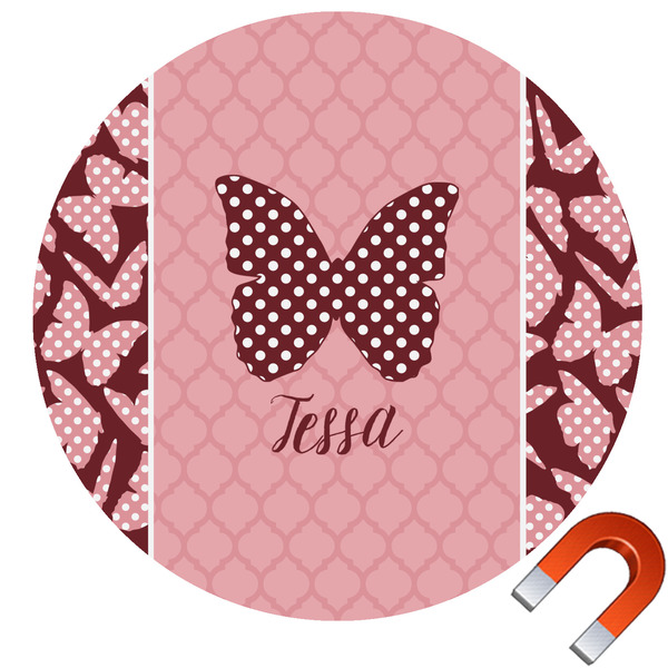 Custom Polka Dot Butterfly Round Car Magnet - 6" (Personalized)