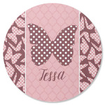 Polka Dot Butterfly Round Rubber Backed Coaster (Personalized)
