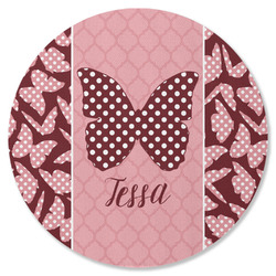Polka Dot Butterfly Round Rubber Backed Coaster (Personalized)