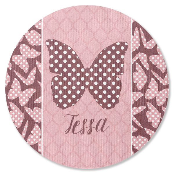 Custom Polka Dot Butterfly Round Rubber Backed Coaster (Personalized)