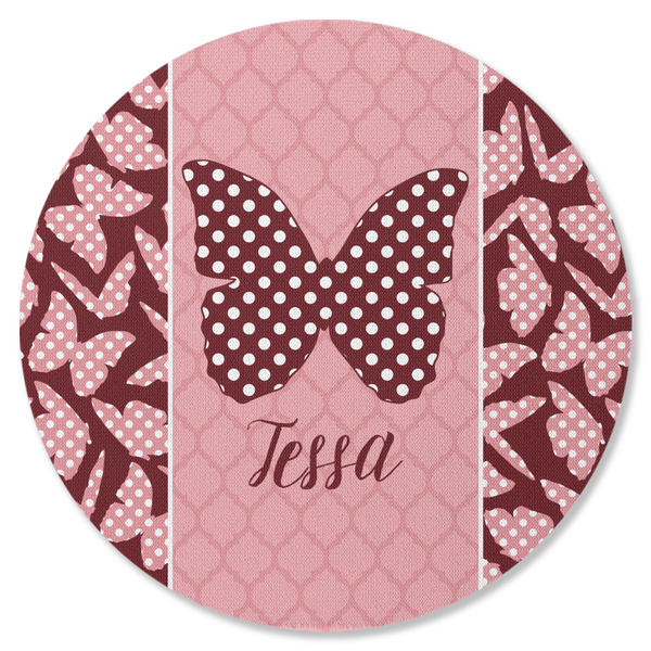 Polka Dot Butterfly Round Coaster Rubber Back - Single