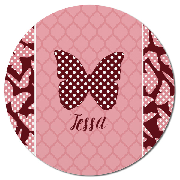Polka Dot Butterfly Round Fridge Magnet - FRONT