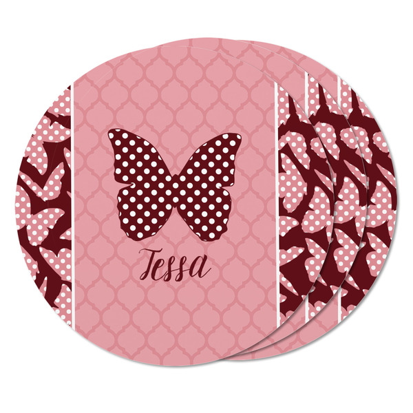 Polka Dot Butterfly Round Fridge Magnet - THREE
