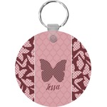 Polka Dot Butterfly Round Plastic Keychain (Personalized)