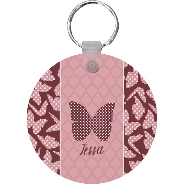 Custom Polka Dot Butterfly Round Plastic Keychain (Personalized)